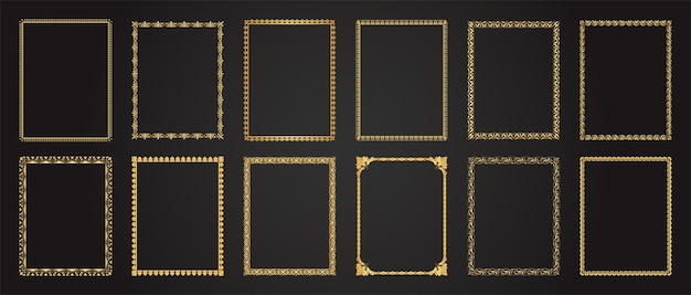 decorative golden vintage frames and borders set retro ornamental frame rectangle ornaments, vector