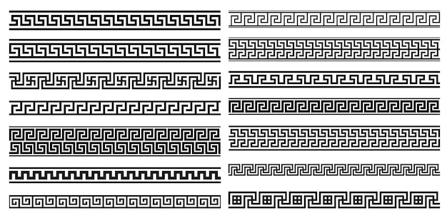 Decorative seamless borders vintage design elements set Old greek style