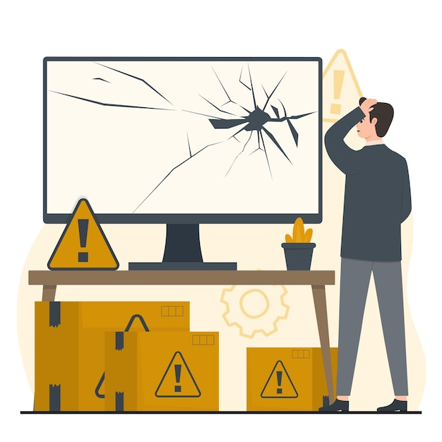 Defective product vector concept Bad quality Broken computer screen gamepad smartphone illustration