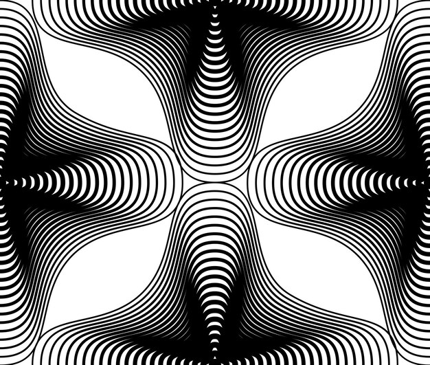 Dekorativ vektor monokrom abstrakt baggrund med sorte linjer. Symmetrisk dekorativt grafisk mønster, geometrisk illustration.