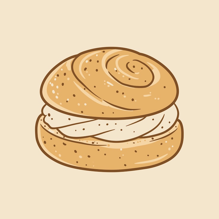 Vektör delicious cinnamon bun with cream filling