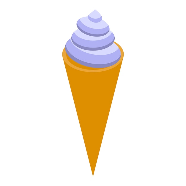 delicious purple ice cream cone is standing up on white background