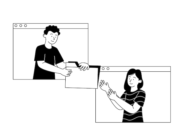 Deling af mappe Koncept Sort og hvid illustration