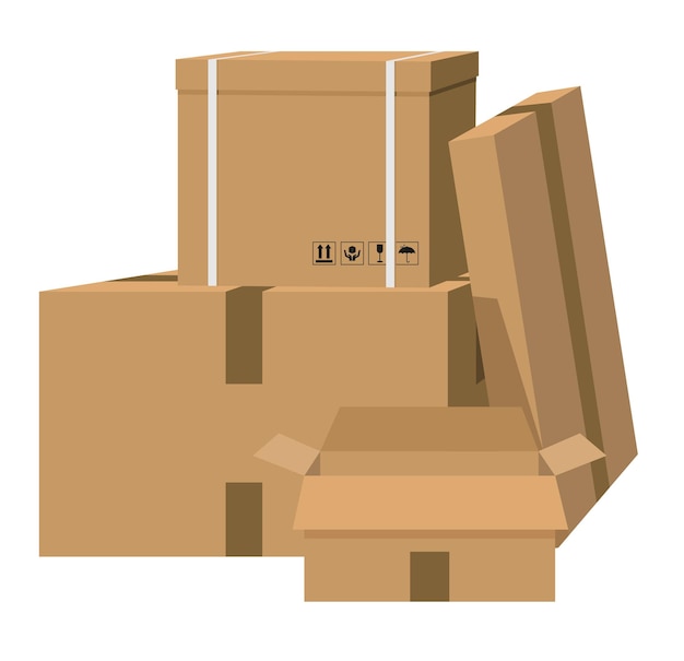 delivery carton containers or mail boxes set box with fragile signs cardboard box mockup set