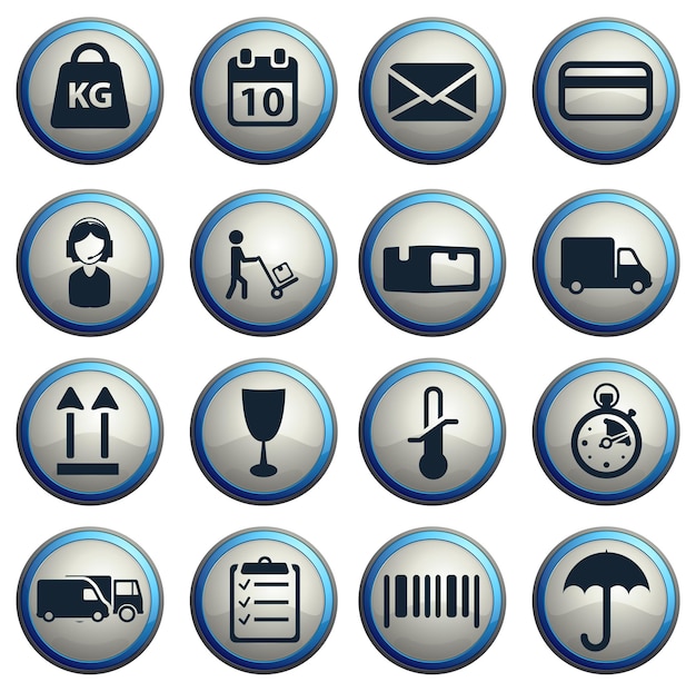 Delivery dark icons on gray round buttons