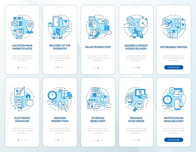 Delivery service advantages blue onboarding mobile app screen