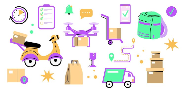 Delivery Vector Set Drone Scooter Box Courier Online Shopping Fast Shipping Collection