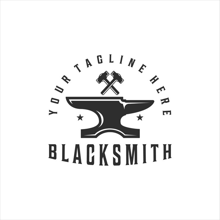 Vektör demirci örsü çekiç logosu vintage vektör illüstrasyon şablonu simge tasarımı. retro tipografi stili konsepti ile sanayi şirketi için kaynak ve dövme hizmeti sembolü