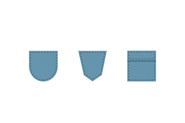 Denim patch pocket Set of blue denim bag vector icons Uniform casual style jeans pockets patches