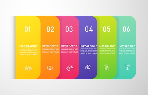Design Business template 6 options infographic for presentations.
