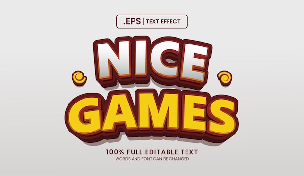 Design editable text effect nice games 3d concept vector illustration