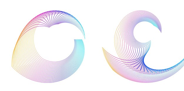 Design öğeleri. Mor renkli birçok çizginin dalgası, daire halkası. Soyut dikey dalgalı şeritler, beyaz arka planda izole edilmiş vektör çizimi EPS 10. Blend Tool kullanılarak oluşturulmuş, çizgili renkli dalgalar
