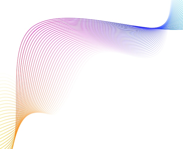 Designelementer: Bølge af mange funklende linjer. Abstrakt glødende bølgestriber på hvid baggrund isoleret. Kreativ stregkunst. Vektor illustration EPS 10. Farverige bølger med linjer skabt vha. Blend