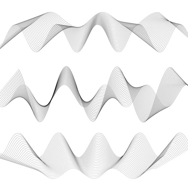 Designelementer Bølge af mange grå linjer Abstrakte bølgede striber på hvid baggrund isoleret Kreativ line art Vektor illustration EPS 10 Farverige skinnende bølger med linjer skabt ved hjælp af Blend Tool