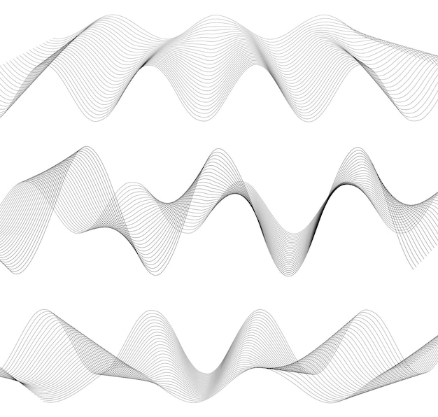 Designelementer Bølge af mange grå linjer Abstrakte bølgede striber på hvid baggrund isoleret Kreativ line art Vektor illustration EPS 10 Farverige skinnende bølger med linjer skabt ved hjælp af Blend Tool