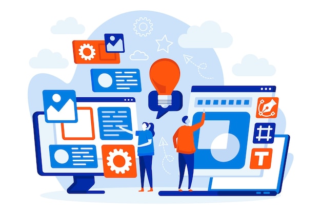 Designers team web concept with people characters 