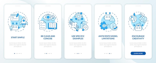 Designing prompt steps blue onboarding mobile app screen