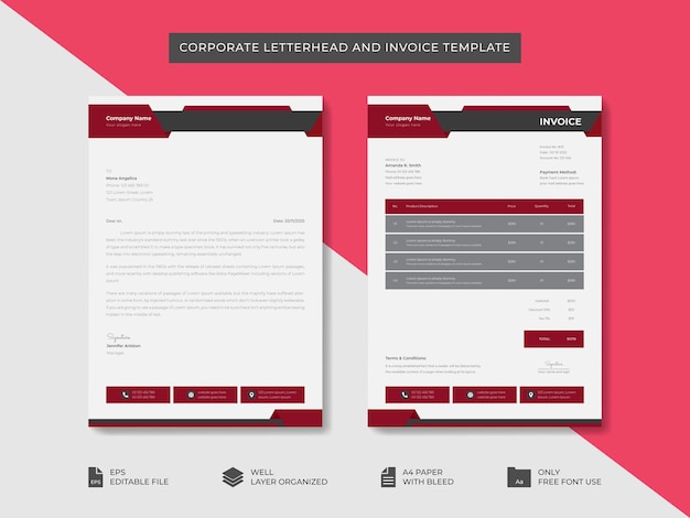 Designskabelon til virksomhedsbrevpapir og faktura til virksomheds branding identitet