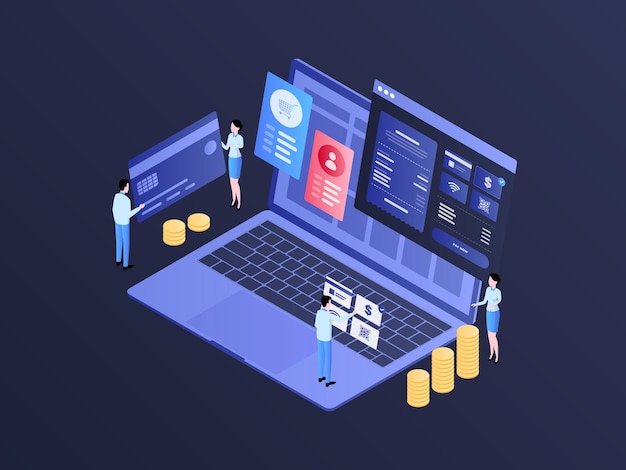 Desktop Payment Isometric Illustration Dark Gradient Suitable for Mobile App Website Banner Diagrams Infographics and Other Graphic Assets
