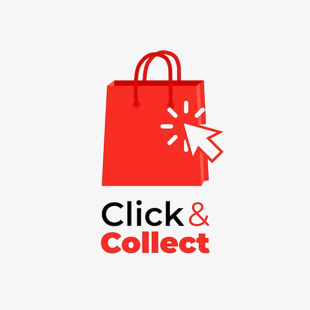 Detailed click and collect sign with shopping bag