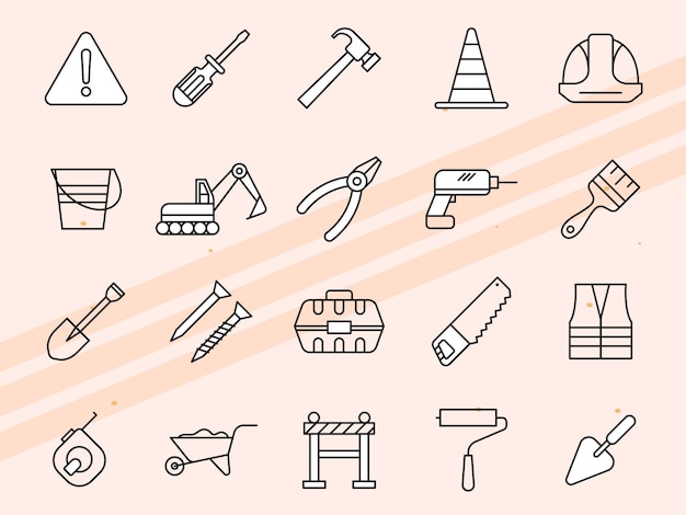 Detailed vector icons for construction industry applications featuring equipment tools and safety
