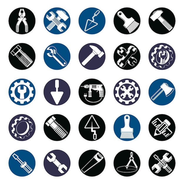 detailed work tools collection, 3d vector repair instruments, can be used in graphic and web design. construction and industrial icons isolated.