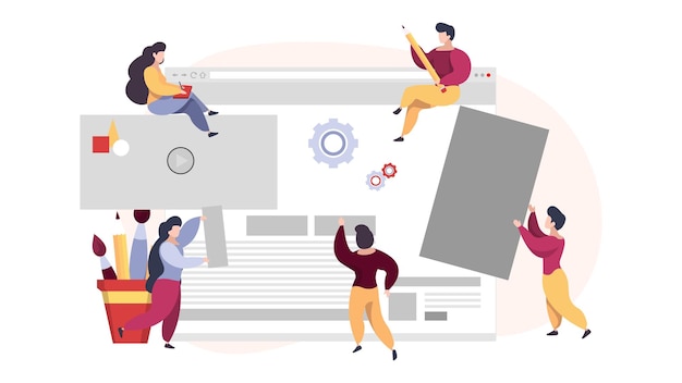Developers and web designers Programmers coding internet page Teamwork vector concept