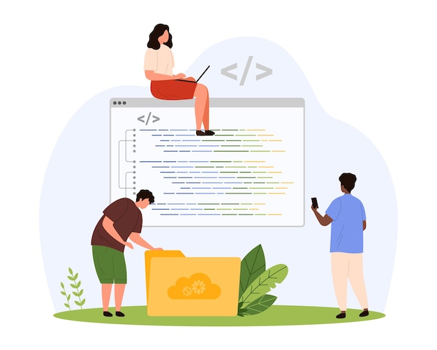 Development of software code and mobile app tiny backend developers work write program