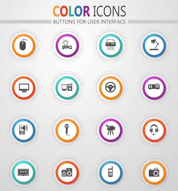 Devices icons on round white buttons with color strokes