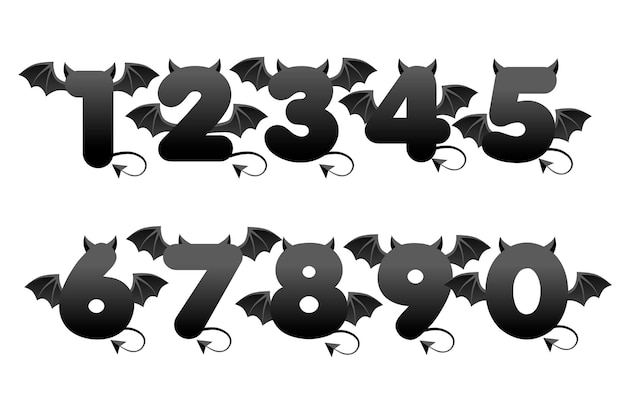 Devil black numbers with wings for ui games.