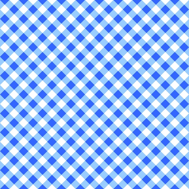 Diagonal blue and white gingham seamless patternCheckered texture for picnic blanket