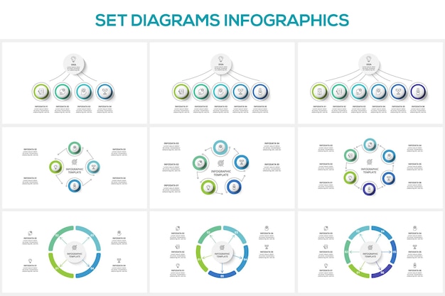 diagram with 4 5 6 elements infographic template for web business presentations vector illustration