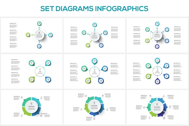 diagram with 4 5 6 elements infographic template for web business presentations vector illustration