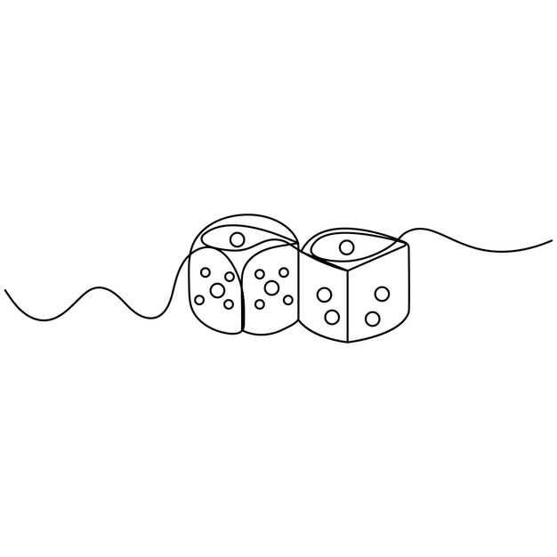 Dice icon continuous one line drawing of outline vector illustration