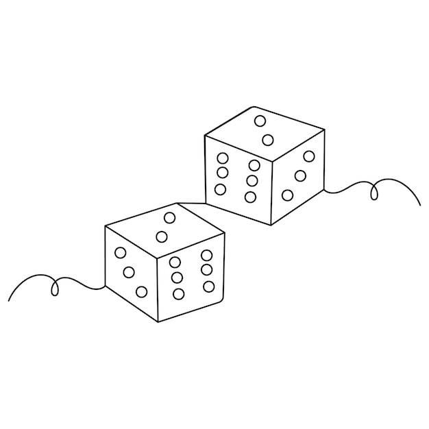 Dice icon continuous one line drawing of outline vector illustration