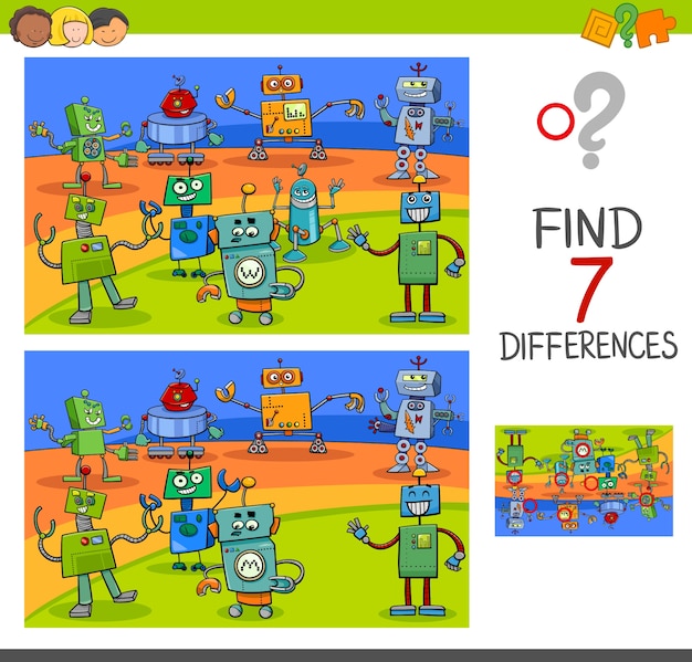 differences game with robot characters