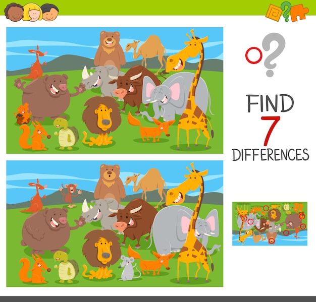 differences puzzle game with animal characters