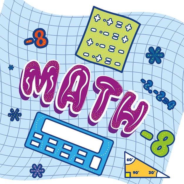 Different mathematical operations and calculator Math class concept Vector illustration