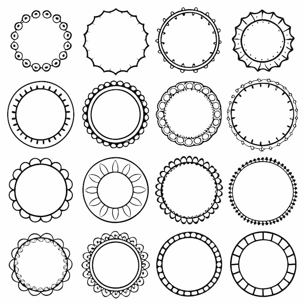 different simple round frames or circle doodle outlines icon set vector illustrations on white backg