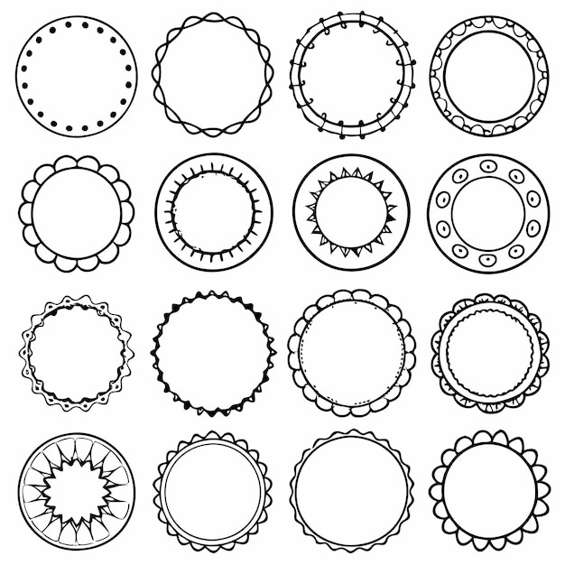 different simple round frames or circle doodle outlines icon set vector illustrations on white backg