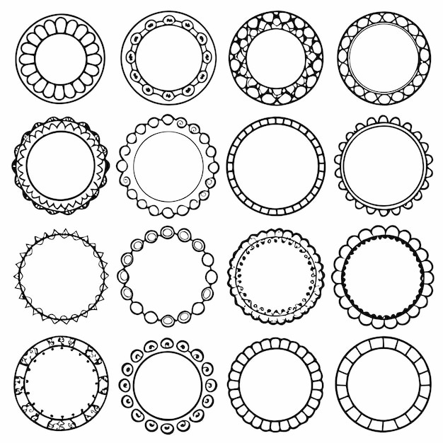 different simple round frames or circle doodle outlines icon set vector illustrations on white backg