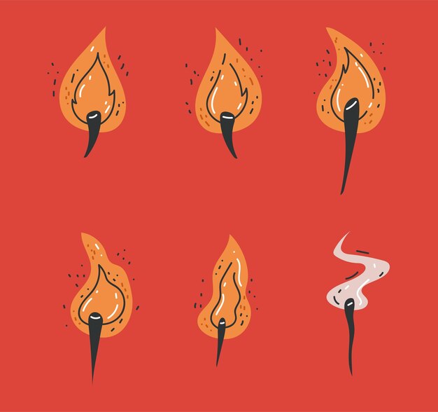 different type of flames simple flat line art style set vector graphic design illustration element