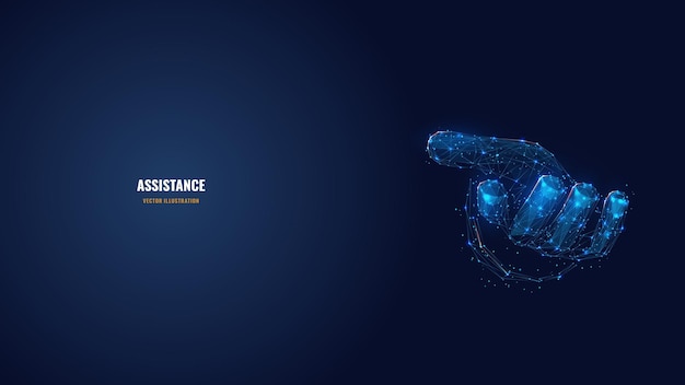 digital 3d hand giving asking showing or holding something in dark blue abstract vector human arm