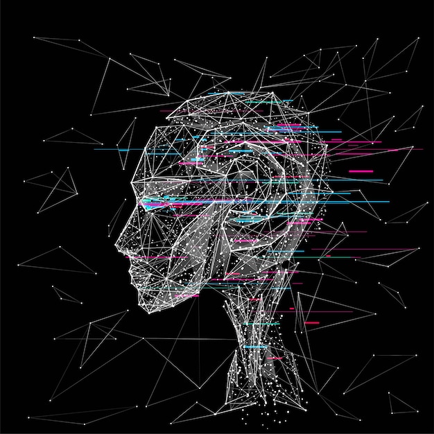 digital abstract head of a robot or cyborg ai concept artificial intelligent