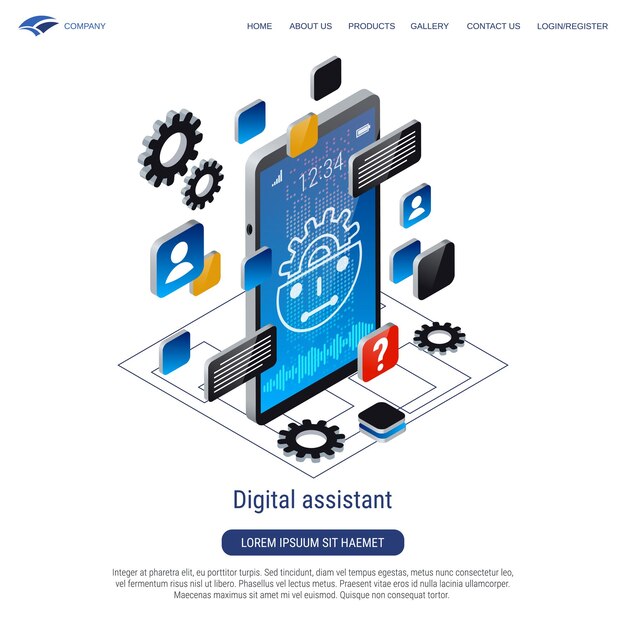 Digital assistant 3d isometric vector concept illustration