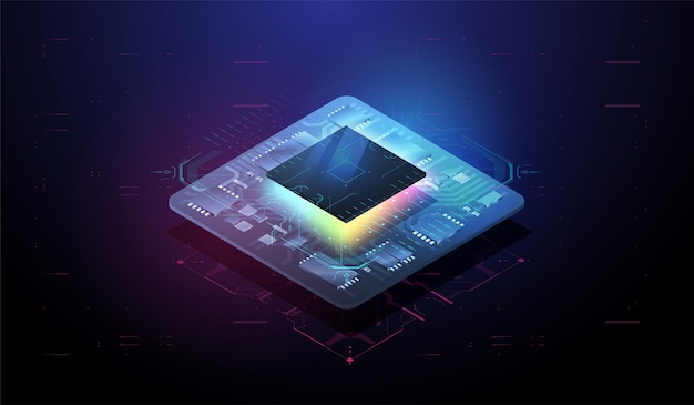 Digital chip med HUD elementer Futuristisk mikrochip processor Moderne CPU illustration Central Computer Processors Tech Futuristic Template Quantum computer database koncept