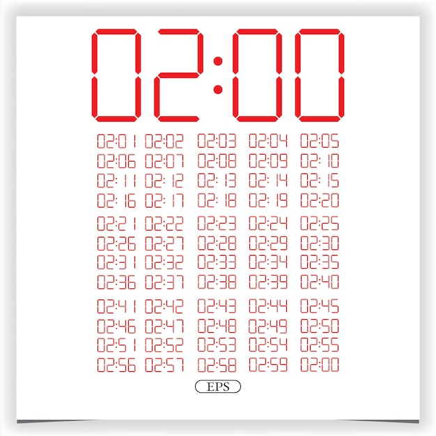 Digital clock closeup displaying 2 o'clock Red Digital clock number set electronic figures Premium Vector