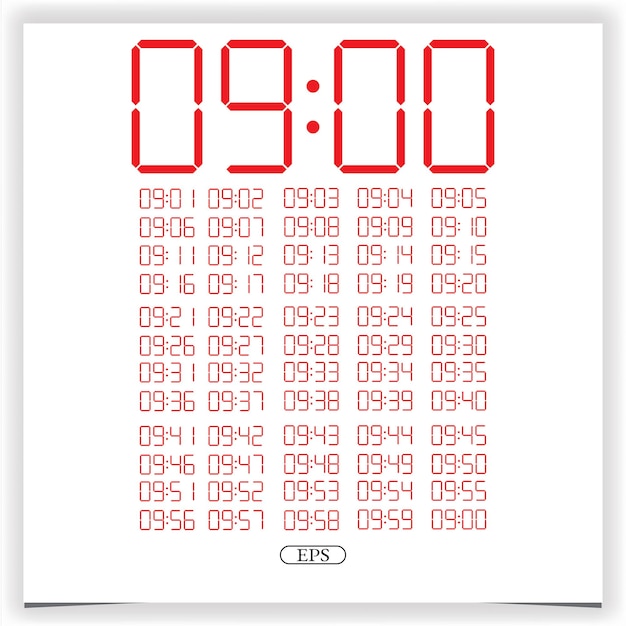 Digital clock closeup displaying 9 o'clock Red Digital clock number set electronic figures Premium Vector