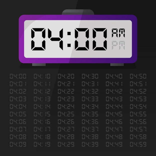 Digital Clock Displaying 4 O'Clock with Digital Number Set EPS 10 Free Vector
