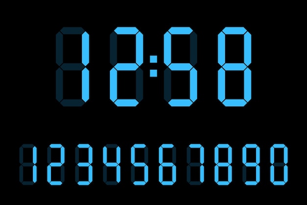 Digital clock numbers set electronic figures digital calculator numbers vector illustration
